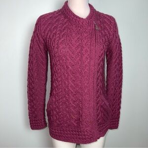 Aran Crafts Ireland Super Soft Merino Wool Celtic Knit Zip Cardigan Sweater M